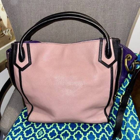 New Oryany Pink, Black, and Purple purse Leather crossbody or shoulder roomy - Picture 4 of 10